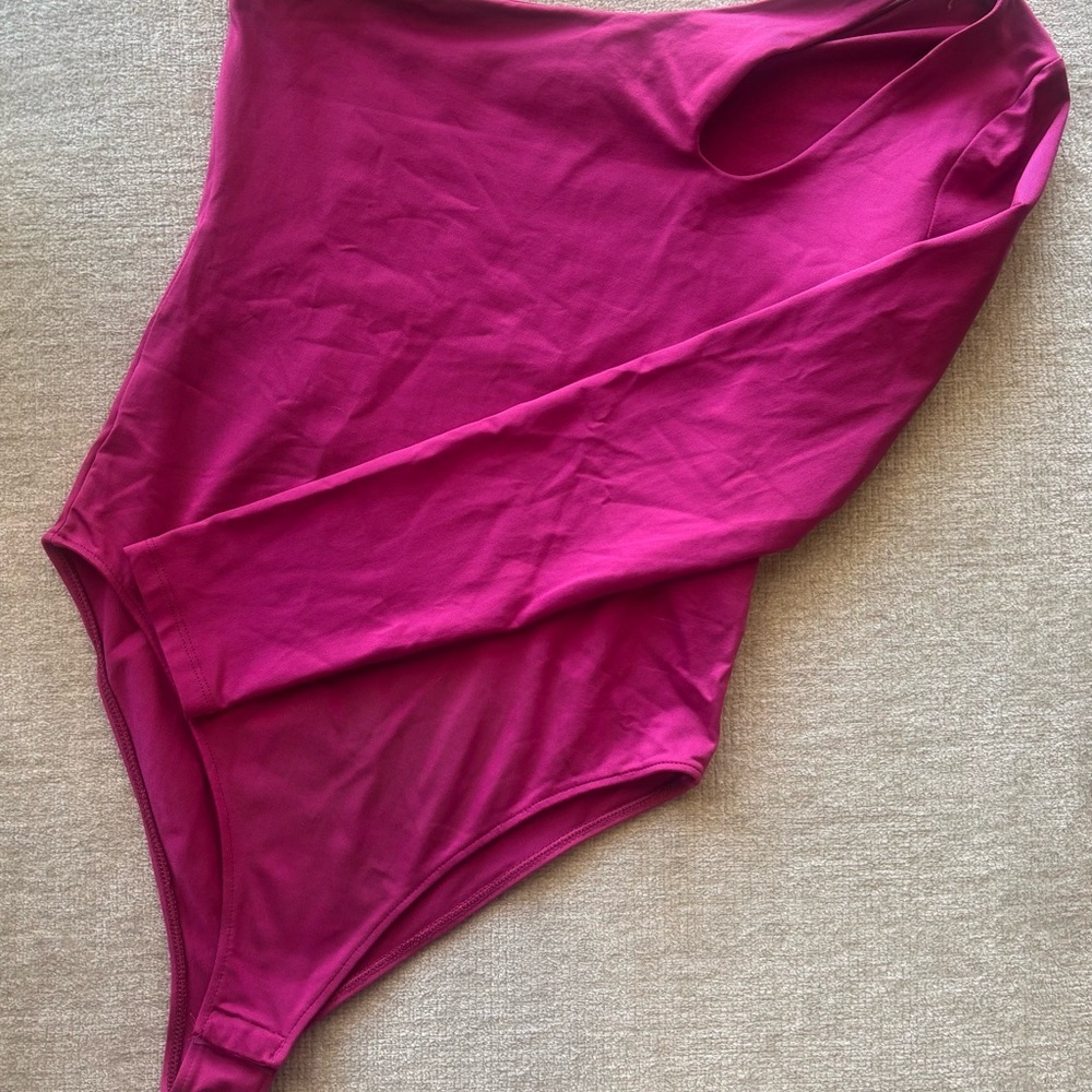 Zara Pink Asymmetrical Bodysuit | Long Sleeve Cutout | Barbiecore Going Out Top